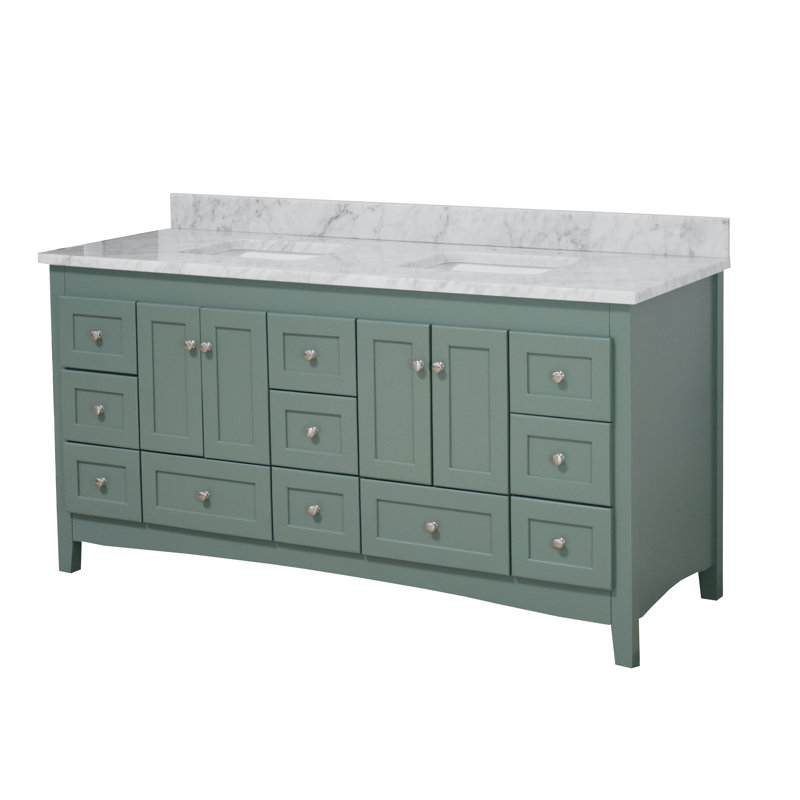 Ensemble de meuble-lavabo double 72 po Edber, Marbre de Carrare, Vert sauge