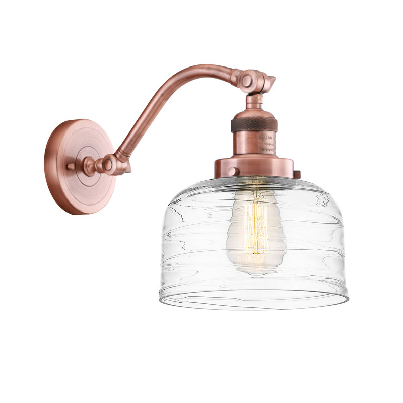 Applique murale 1 lumière 8 po Bell, Ampoule à DEL rétro de 6 watts, Cuivre antique, Tourbillon déco transparent