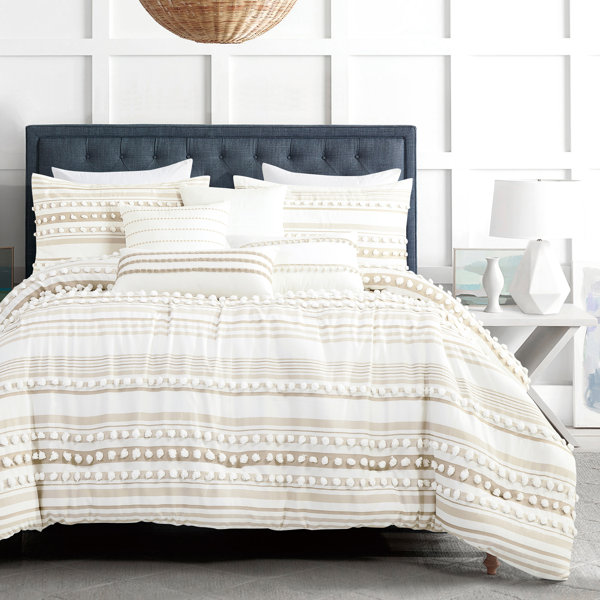 Ivory & Taupe Striped Bedspread