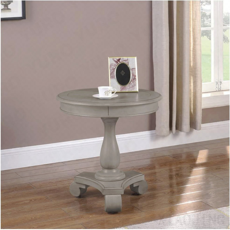 Table de bout ronde transitionnelle, table d'appoint de salon en bois, gris