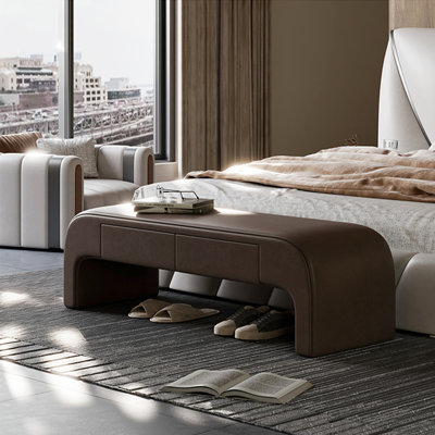 Banc de rangement en bois massif et cuir de style nordique pour chambre et salon