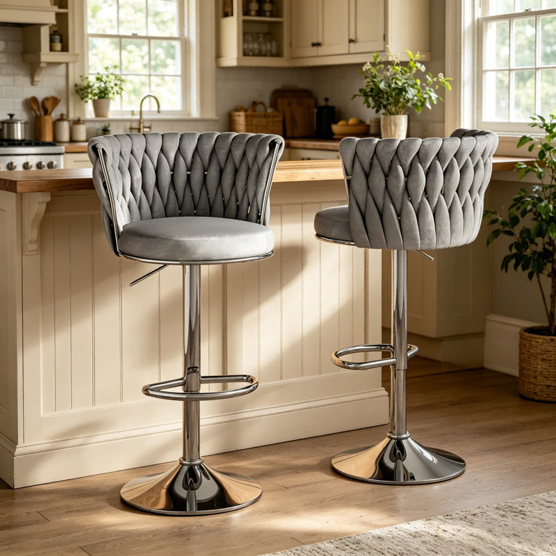 Ensemble de 2 tabourets de bar en velours, tabourets de bar pivotants et tabourets de bar réglables à hauteur de comptoir