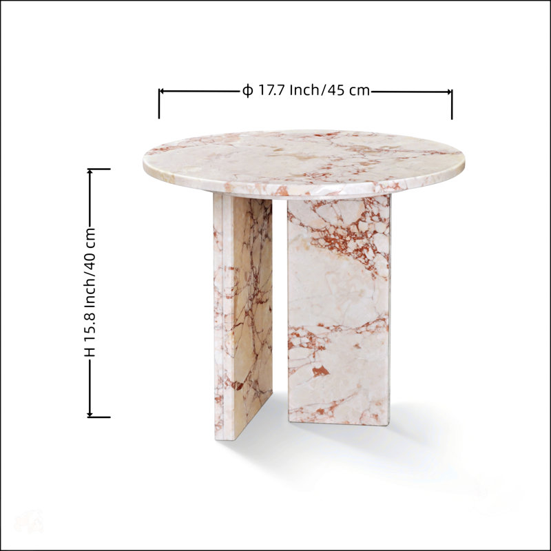 Table d'appoint en marbre rose naturel, table basse avec surface polie, marbre véritable véritable, design élégant et durable