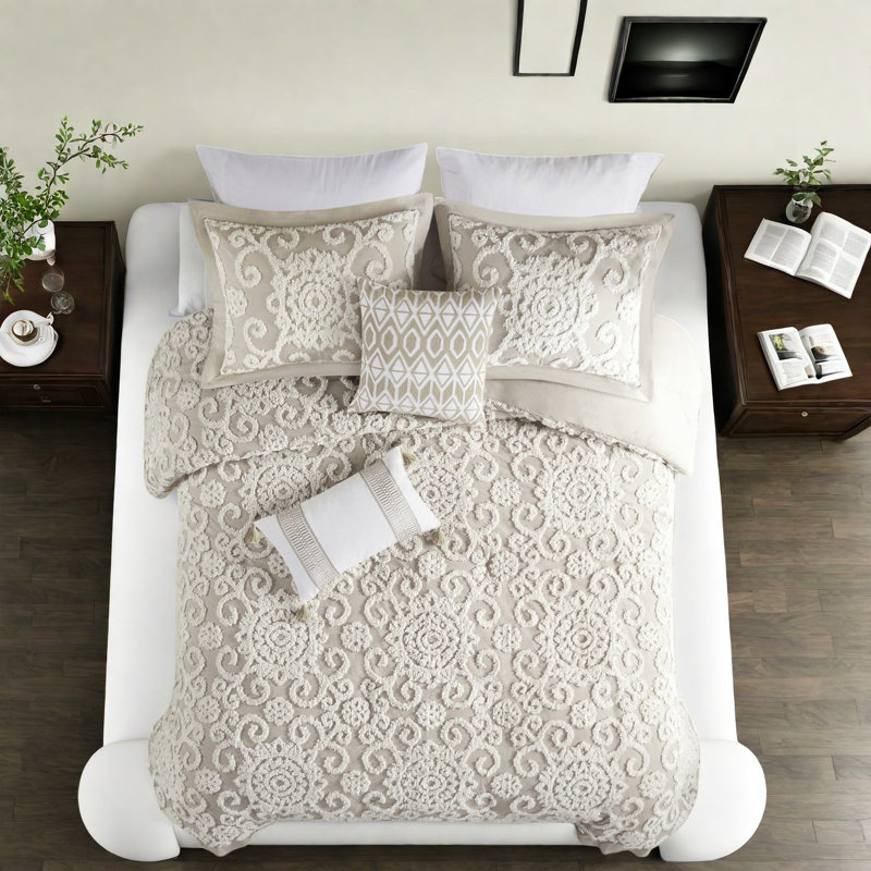 Premium Bedding Sets Cotton Full Queen Tufted Taupe For Modern Home