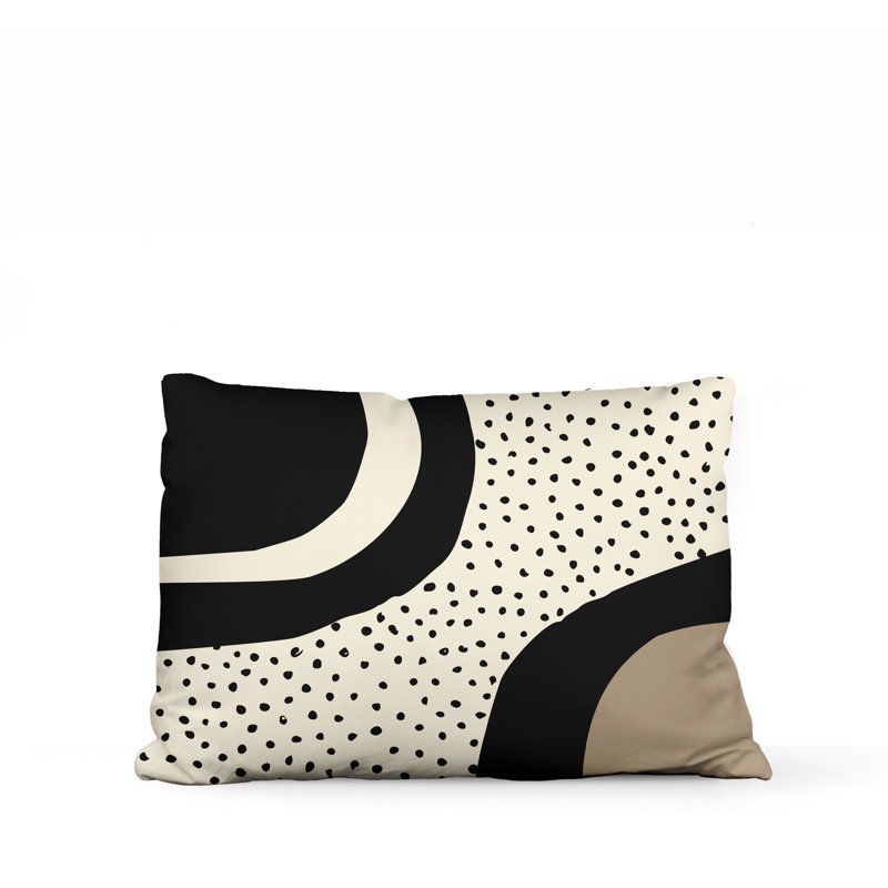 Coussin décoratif intérieur / extérieur en polyester filé Willow, Noir / blanc cassé / beige