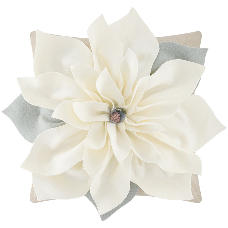 Appliqued 100% Cotton Canvas Throw Pillow, Cream