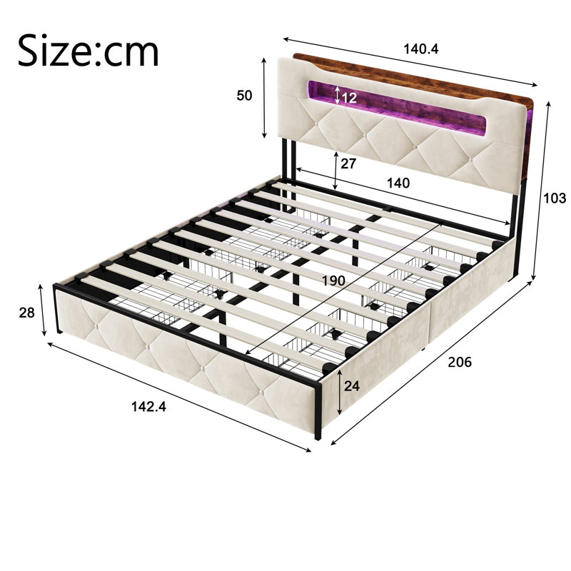 Bed, Double (4'6), Beige