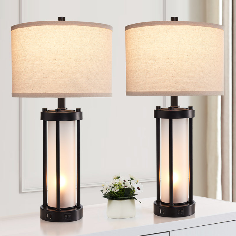 Ensemble de lampe de table en métal noir 24 po avec veilleuse et ports USB Louann