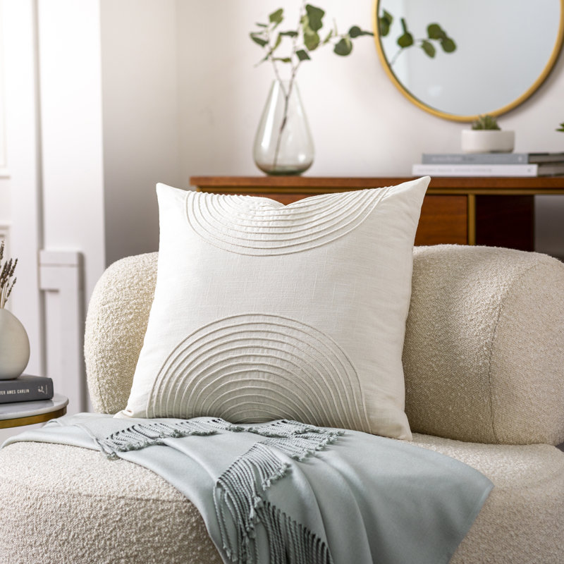 Housse et insert de coussin décoratif Rida, Blanc, 20 po x 20 po, Pas de bourre