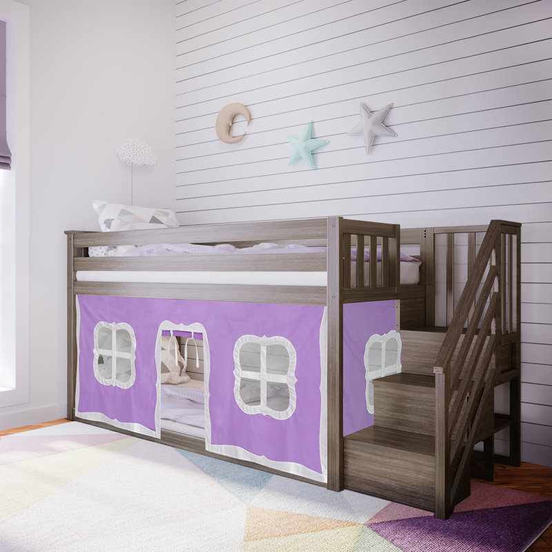  Westhampton Kids Twin Over Twin Bunk Bed with Curtain, Clay, Purple