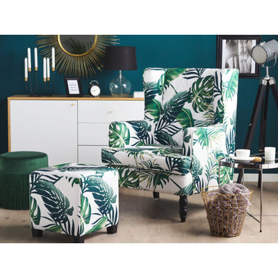 Richburg Upholstered Wingback Chair With Footstool