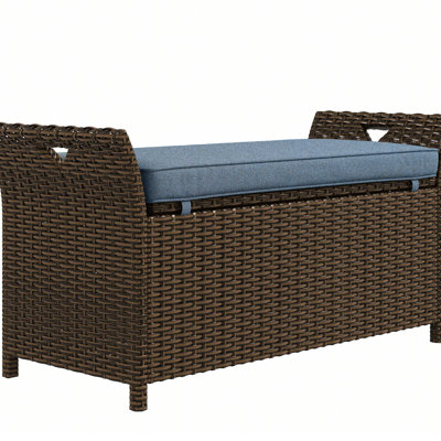 27 Gallon Patio Storage Bench In Dark Blue, Outdoor With Cushion And Handles, Rectangular Garden Box For Decoration Buffet Storage, Blue Large Capacity Rectangle Use