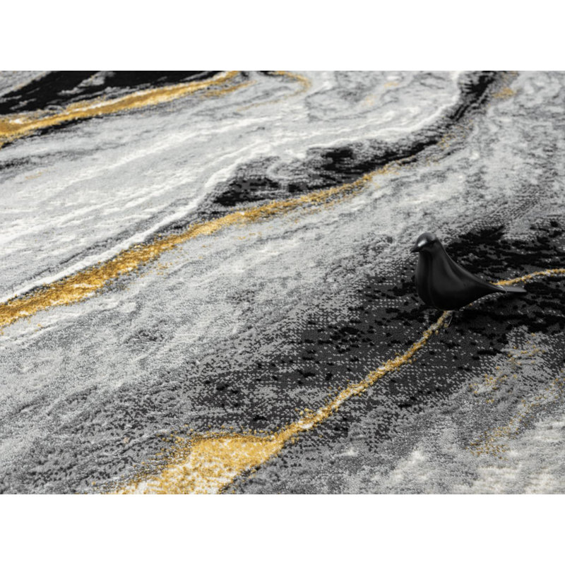Tapis abstrait gris / or de la collection Nason, Rectangle 7 pi 5 po x 11 pi 1 po