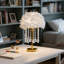 Lampe de table décorative en plumes avec base dorée, ampoule 3 couleurs et interrupteur à bouton-1200755593