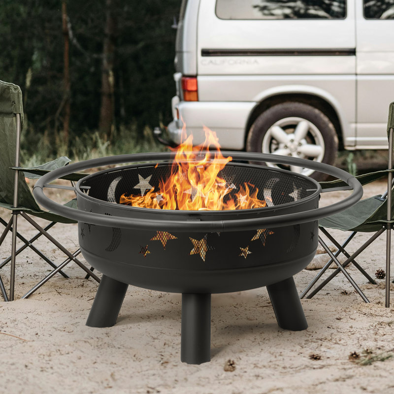 Steel Wood Burning Outdoor Fire Pit, 21" H x 32" W
