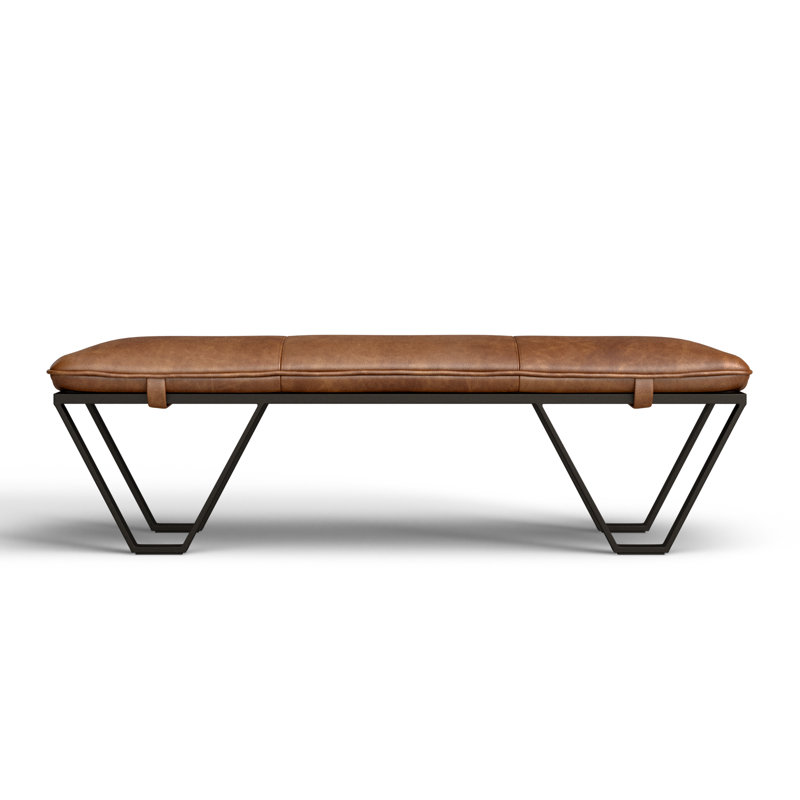 Skylar Genuine Leather Upholstered Bench, Palermo Cognac Genuine Leather