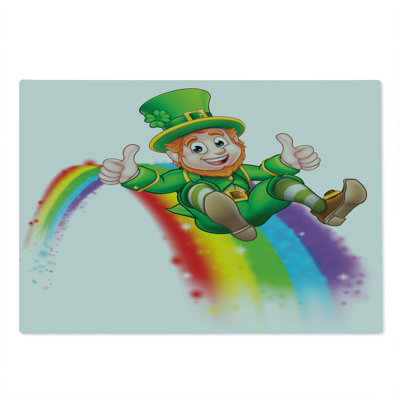 Ambesonne Clover Cutting Board Large Size Leprechaun Slides on Rainbow Multicolor