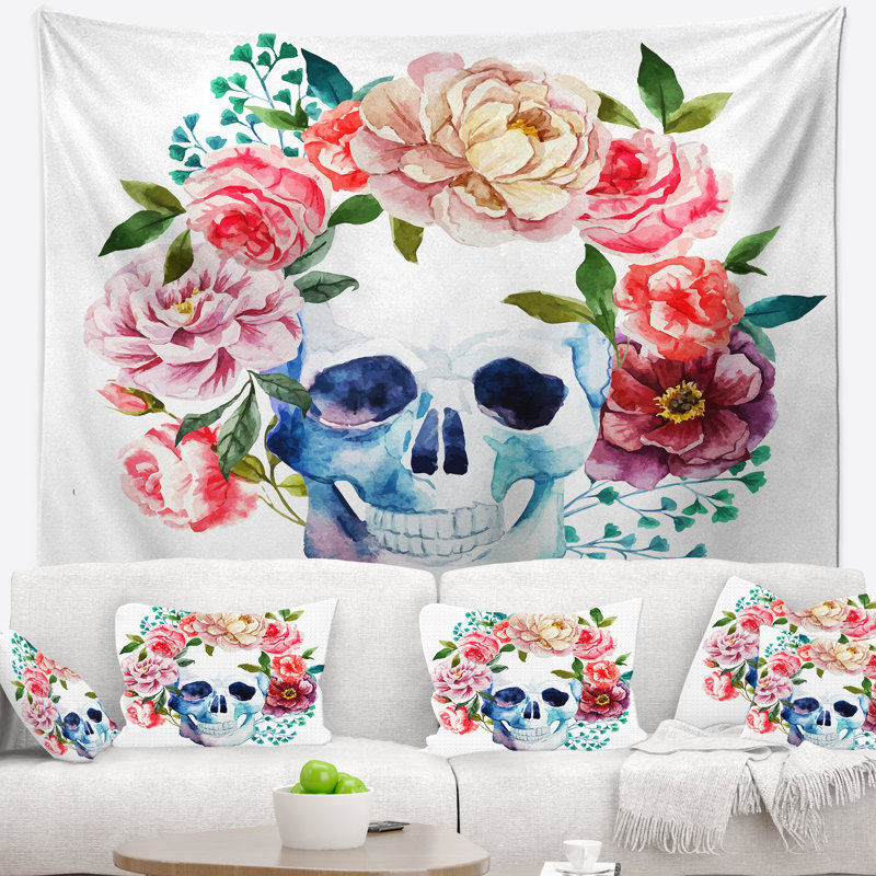 Crâne bouquet vector art tapisserie, H 32 po x l 39 po