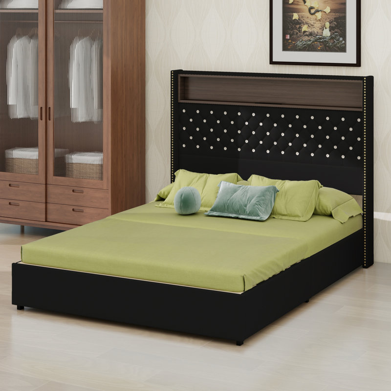 Platform Bed with Headboard Featuring, USB Port, Full / Double