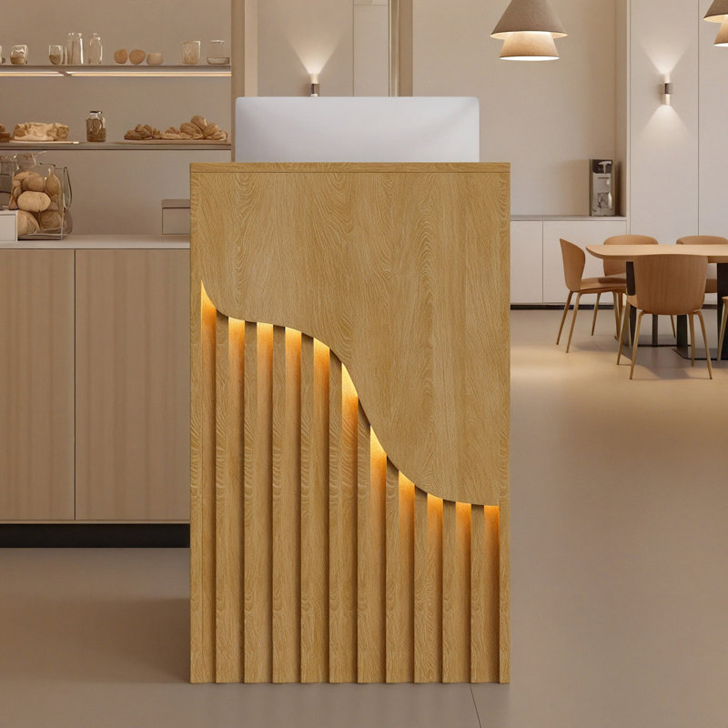 Bureau de réception moderne et compact avec éclairage DEL, Naturel, 37.8" H x 31.5" W x 15.7" D