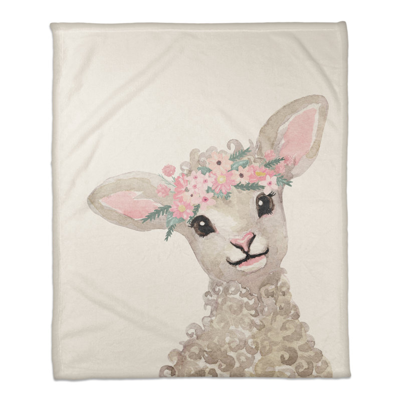 Lamb with Flower Crown Throw Blanket