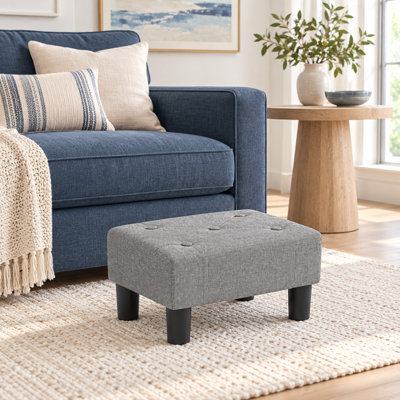 15.4"  Upholstered Linen Footstool For Living Room