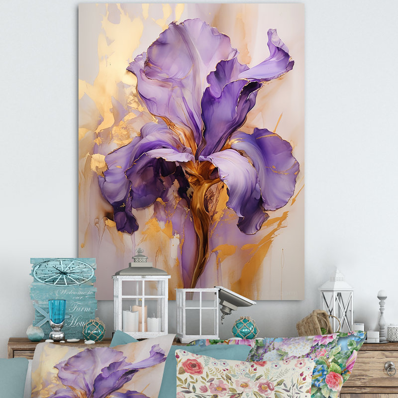 Iris doré - Rêve mauve - iris, art mural grand format, H 32 po x l 24 po x P 1 po, Toile tendue