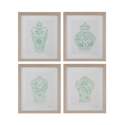 Ensemble de 4 vases menthe encadrés, ensemble de 4 cadres argentés en édition limitée