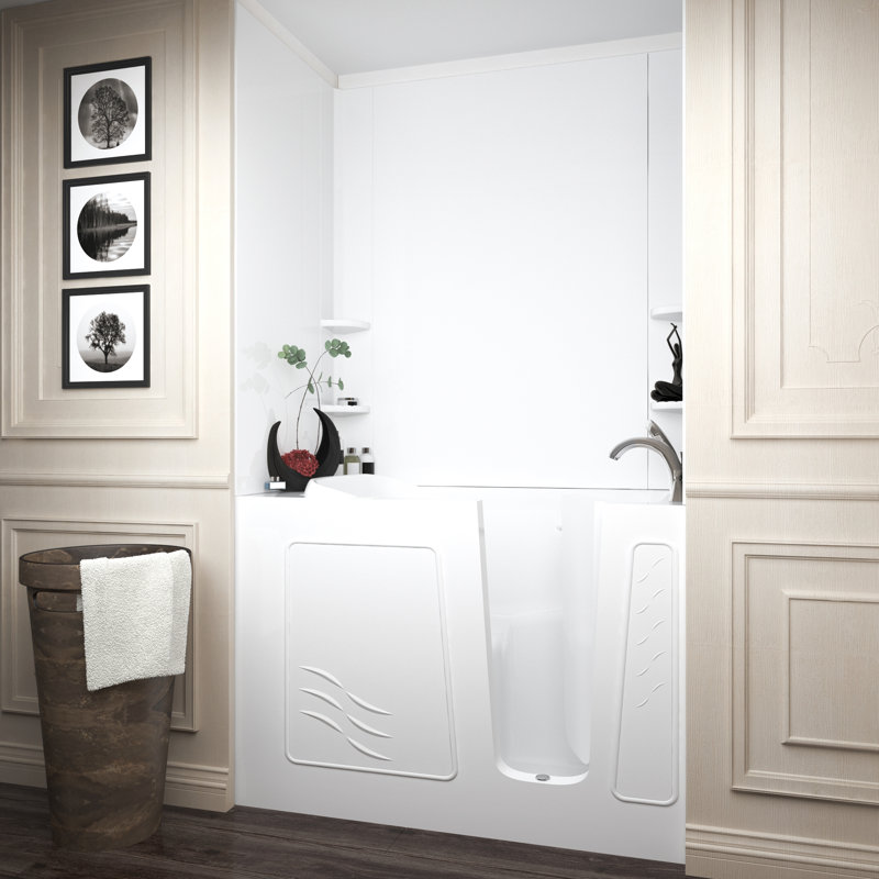 Ashton 52.8'' x 29.5'' Whirlpool Fiberglass Bathtub with Faucet, Right, White
