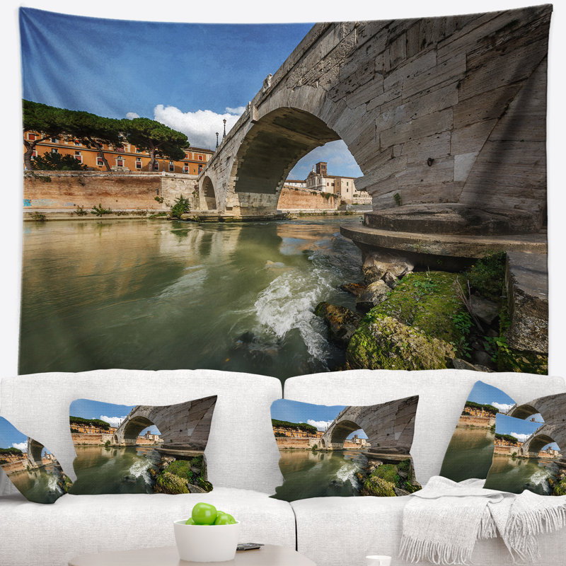 Paysage avec pont Cestus au-dessus du Tibre, H 78 po x l 92 po