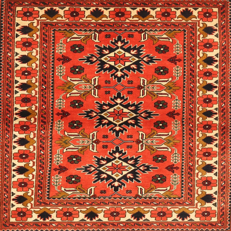 Tapis traditionnel orange / beige Trabelsi, Rond 6 pi