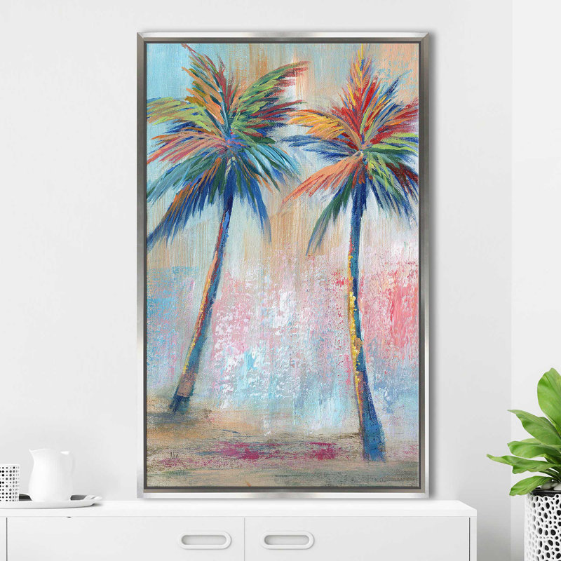 Color Pop Palms I par - Peinture, Cadre flottant argent, H 33,5 po x l 21,5 po x P 2 po
