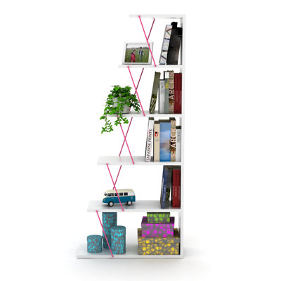 5 Tier Bookcase In White Solid Wood - For Small Hallway Spaces Improves Figurine Display