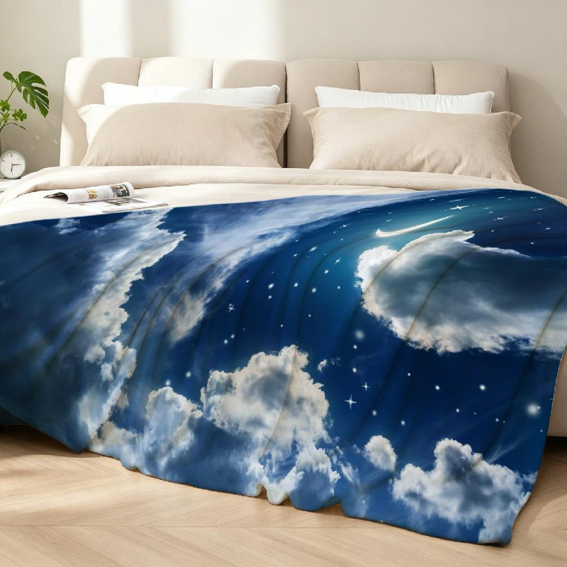 Jeté en molleton transparent ultra doux, ciel nocturne avec étoiles et imprimé recto, Twin 60" x 80"