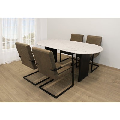 4 - Person Marble Top Double Pedestal Dining Set