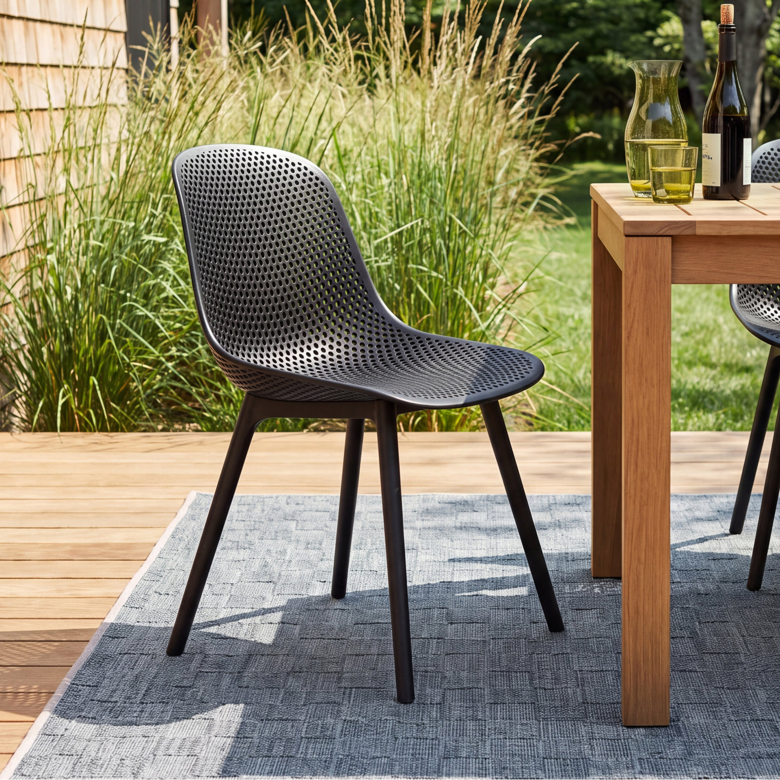 Artha Premium All-Weather Wicker Outdoor Dining Side Chair, Black