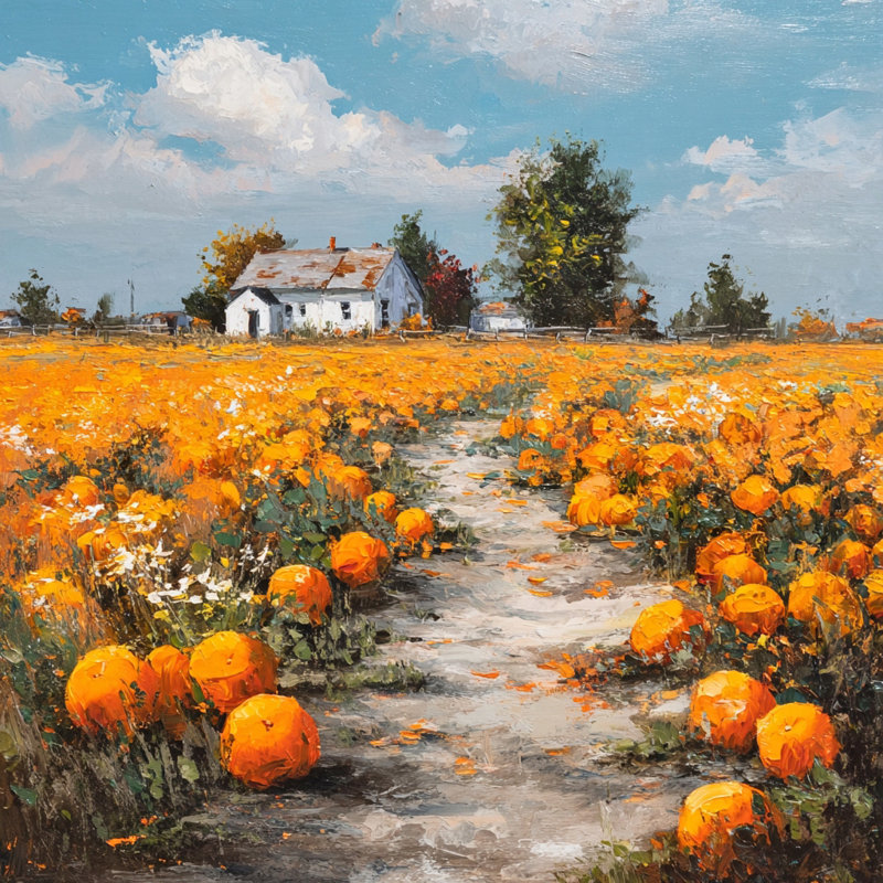 «Pumpkin Lane to Farmhouse», art mural sur toile, H 20 po x l 20 po