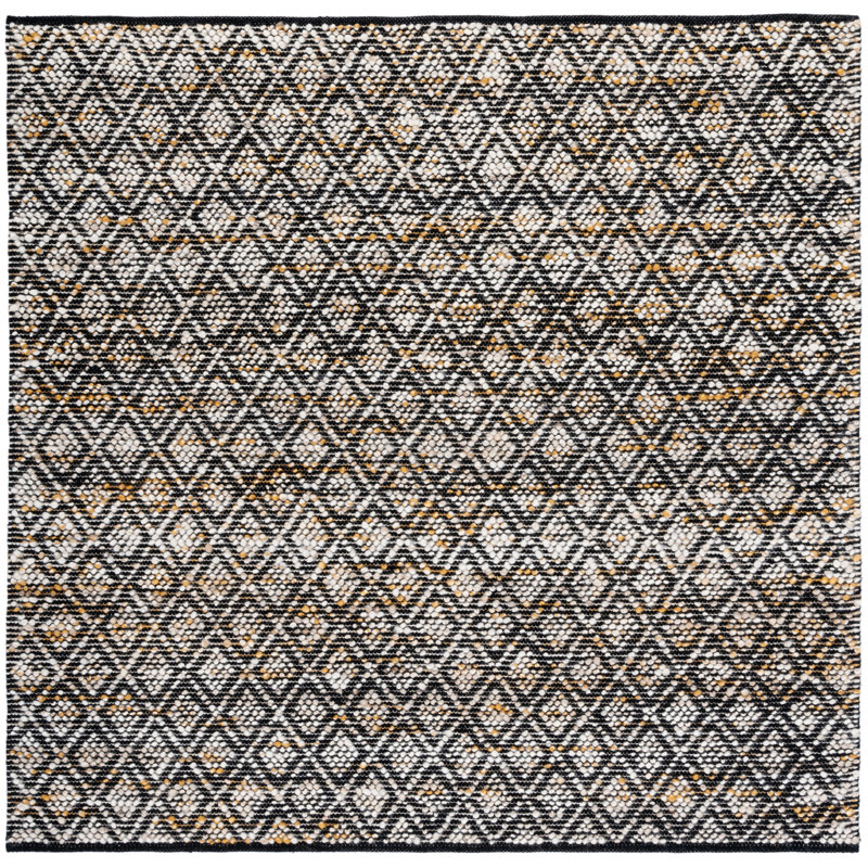 Natura Hand Woven Wool/Cotton Geometric Rug in Black/Yellow/Ivory, Square 6'
