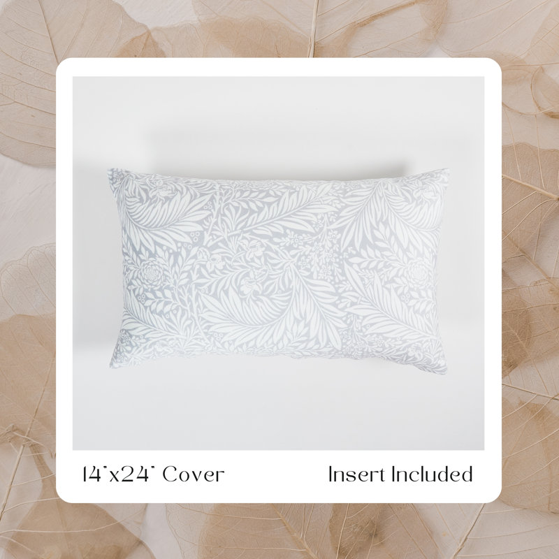 Floral Gray Throw Pillow Lumbar 14"