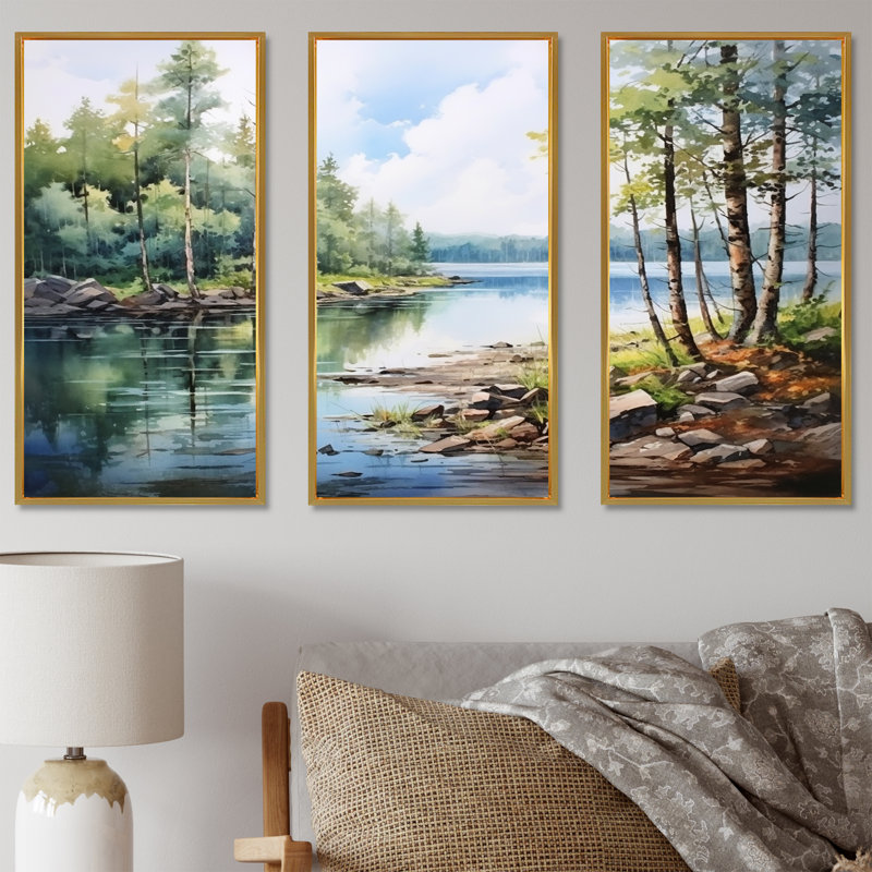 Ensemble de décorations murales Lakes Rivers Scandinavian Tranquility I - River, Cadre flottant doré