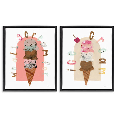  Bright Pastels Ice Cream 2 PC Framed Floater Canvas Set by Haley Knighten