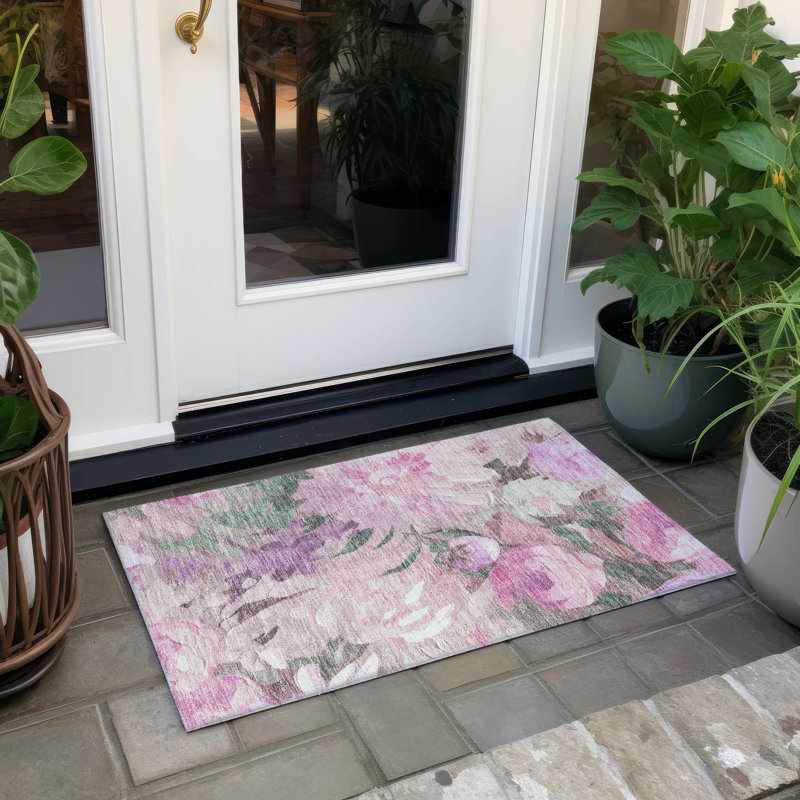 Tapis floral intérieur / extérieur lavable à la machine Huseby ACN2264, Rectangle 1 pi 8 po x 2 pi 6 po
