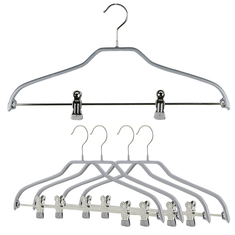 Cintre européen antidérapant pour vêtements avec pinces, Argent