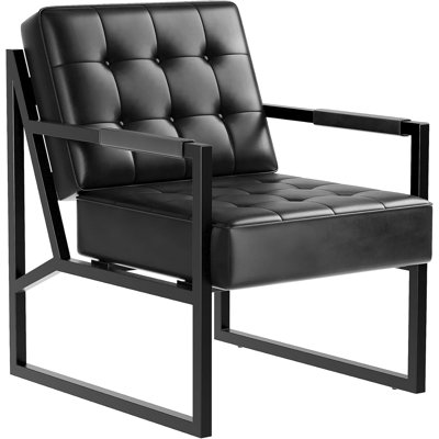 Mid Century Modern Accent Chair, PU Leather Upholstered Armchair with Thick Cushion & Sturdy Metal Frame, Retro Lounge Chair for Living Room Bedroom O