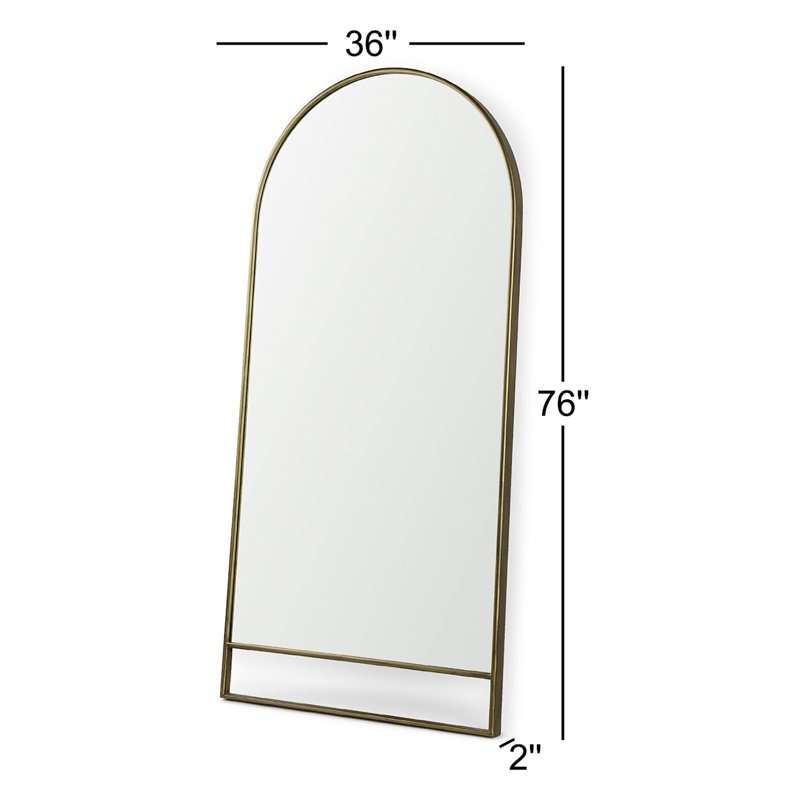Audrone Solid Wood Arch Floor Mirror, Antique Gold