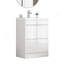 Meuble-lavabo blanc brillant 24 po avec lavabo, tiroirs à fermeture en douceur, conception sans poignée et lavabo en céramique à rebords épais
