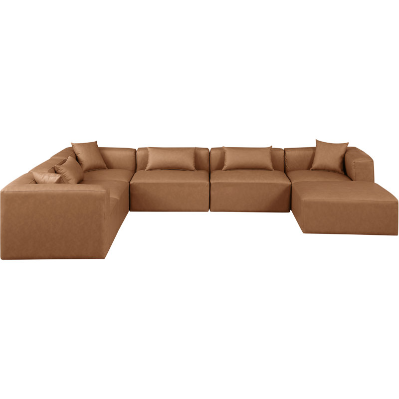Ivion Upholstered U-Shaped Sectional Reversible, Brown Vegan Leather