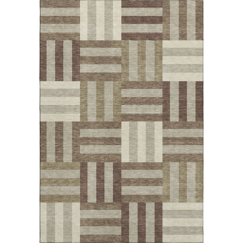 Premium Machine Washable Mayfield AMF2332 Geometric Rug, 9' x 12', Brown