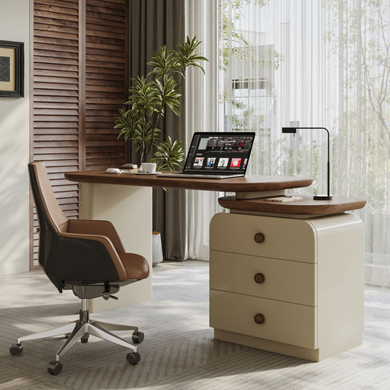 Nut-brown Rectangular Solid + Manufactured Wood  desk, Left Hand Return