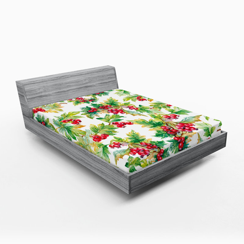 Drap-housse Ambesonne, Drap-housse de taille double, Écarlate, moutarde, vert / floral